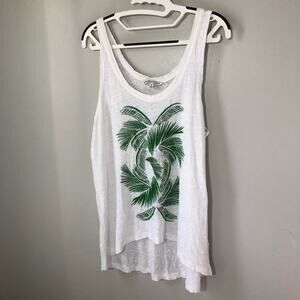 Rebecca Minkoff womens M linen white tank top green palm tree embroidered sheer